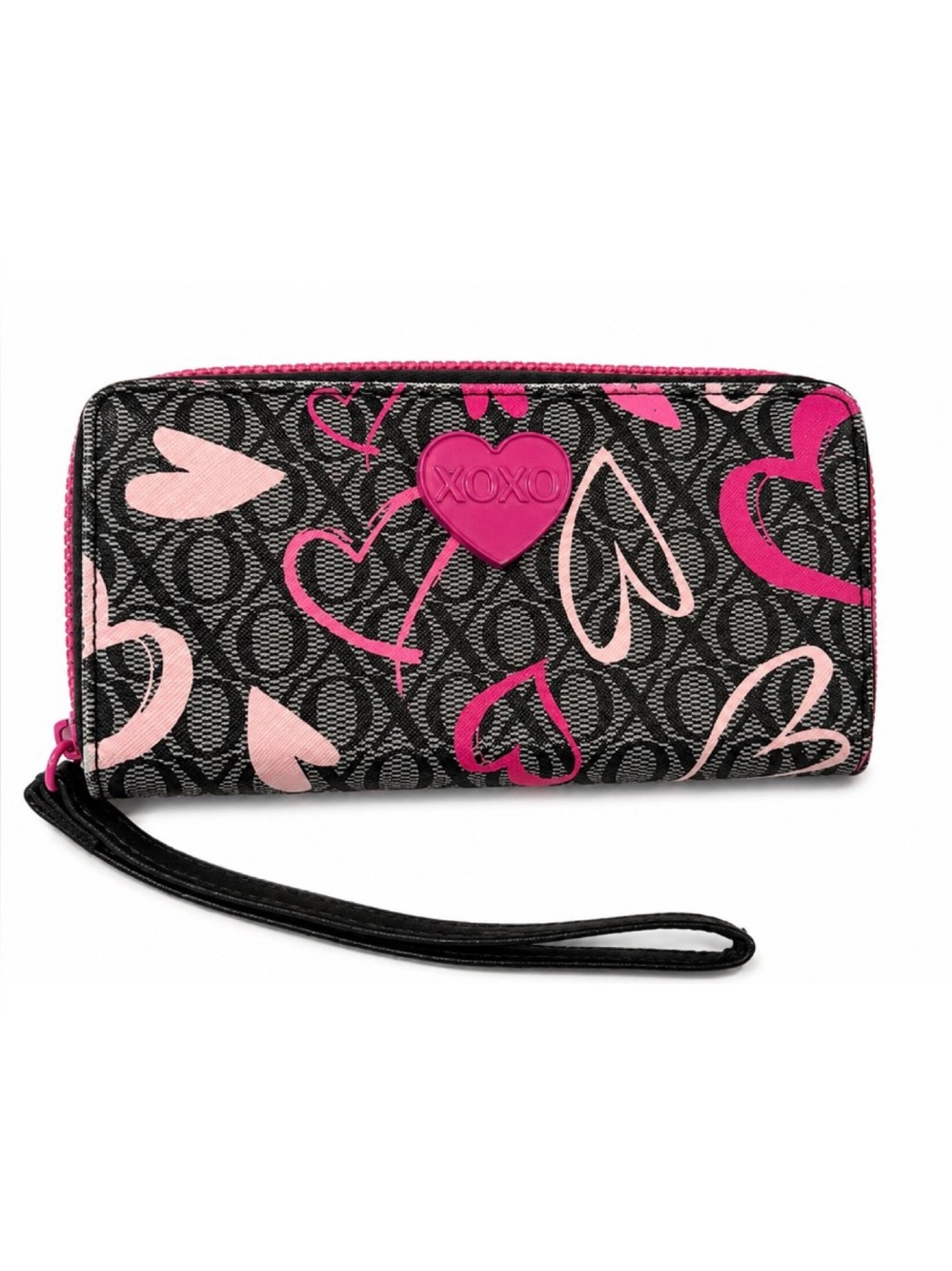 💥3/$15💥 XOXO Black Wristlet Wallet with Pink Heart Accents